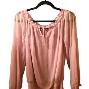 Express Pink 3/4 Sleeve Tie Front Blouse
